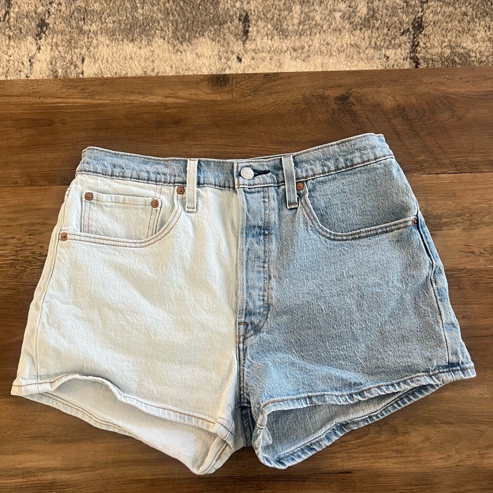 Levis 501 Jean Shorts Two Tone Split Color Legs High Rise